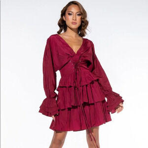 NWT AKIRA Burgundy Dress with Corset